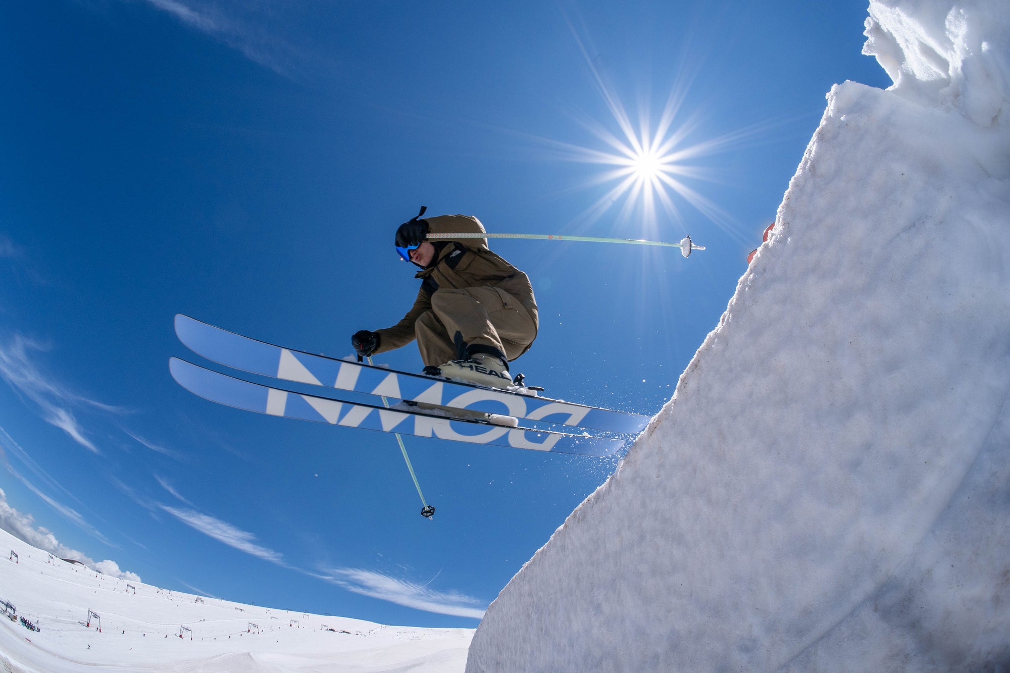 Skier jump with Down skis 